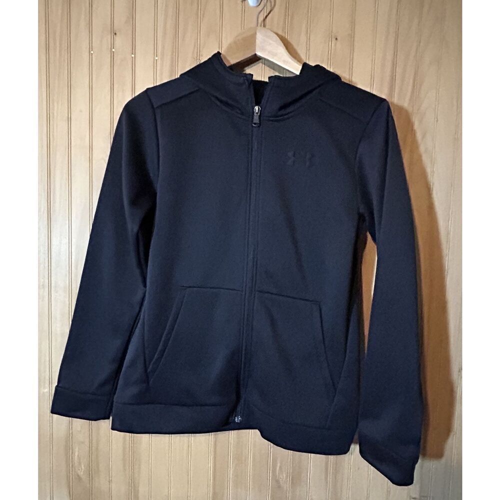 UNDER ARMOUR Youth Boy’s Black Coldgear Full Zip Hoodie Jacket~~Size L